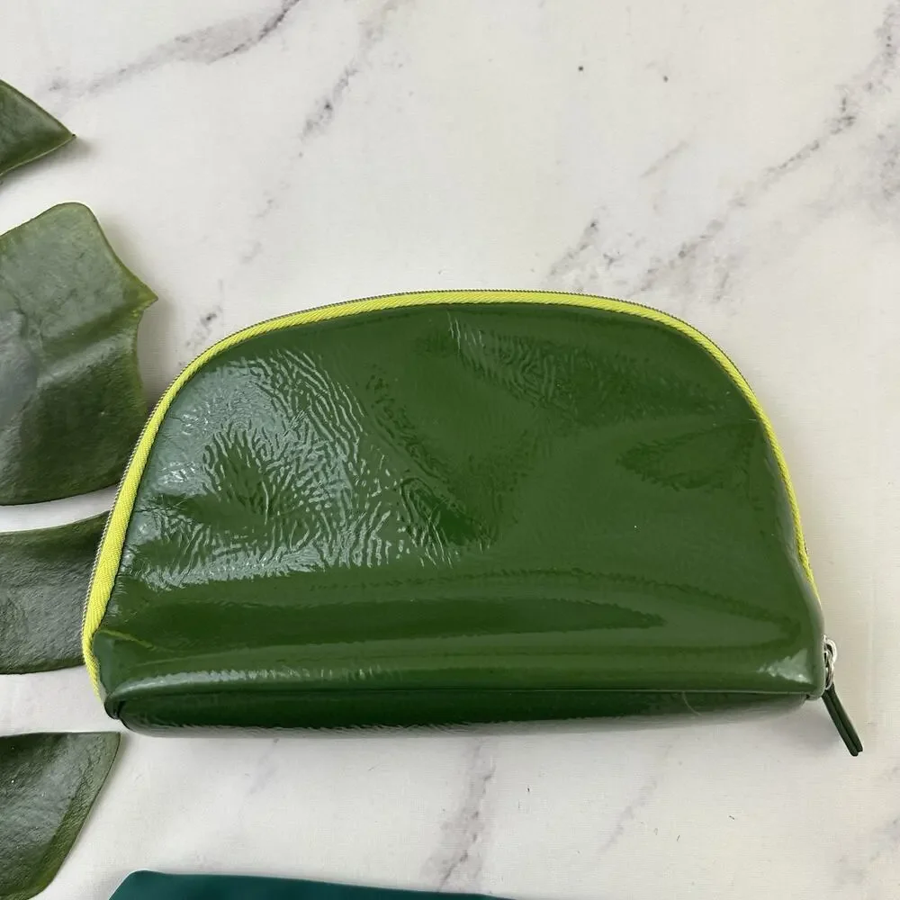 La Mer Cosmetic Makeup Bag Lot of 2 Teal Green Patent Zipper Travel Pouch